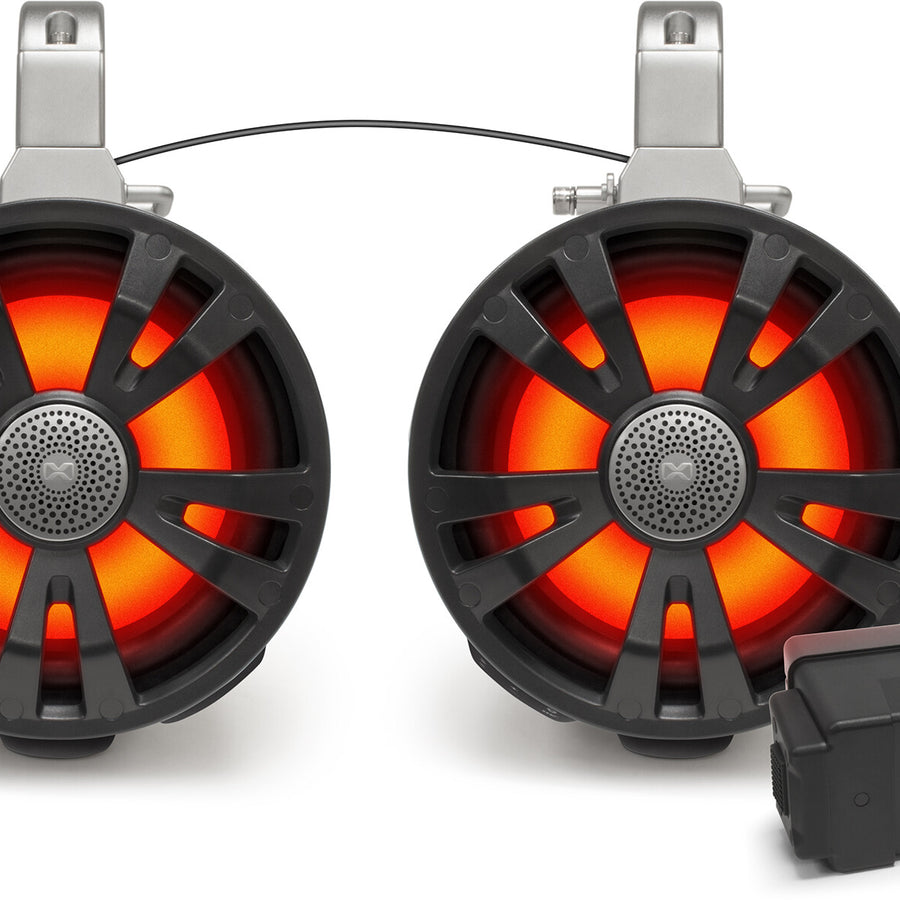 2-PACK BLACK 8' SPEAKERS ONE AMPLIFIED + BATTERY ONE NO